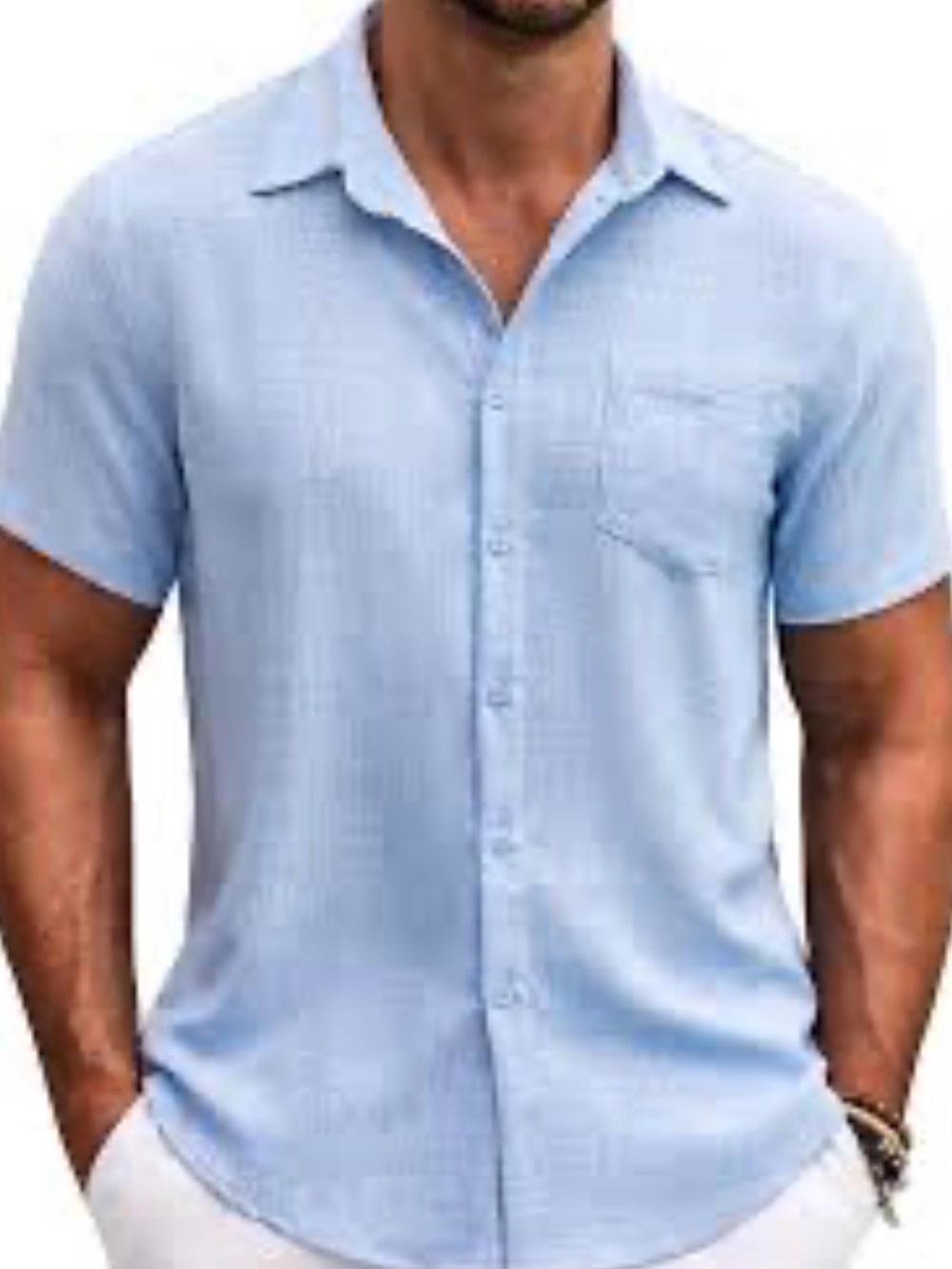 Men's Casual Short-Sleeve Button-Down Shirt in Light Blue